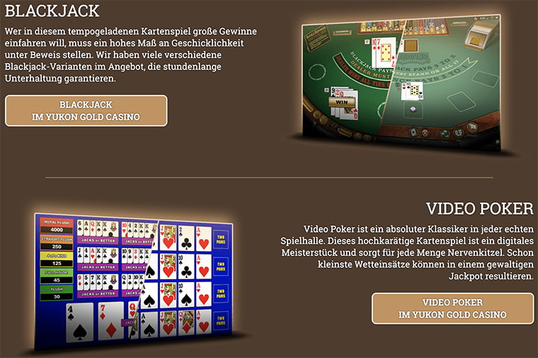 blackjack und poker in yukon gold casino
